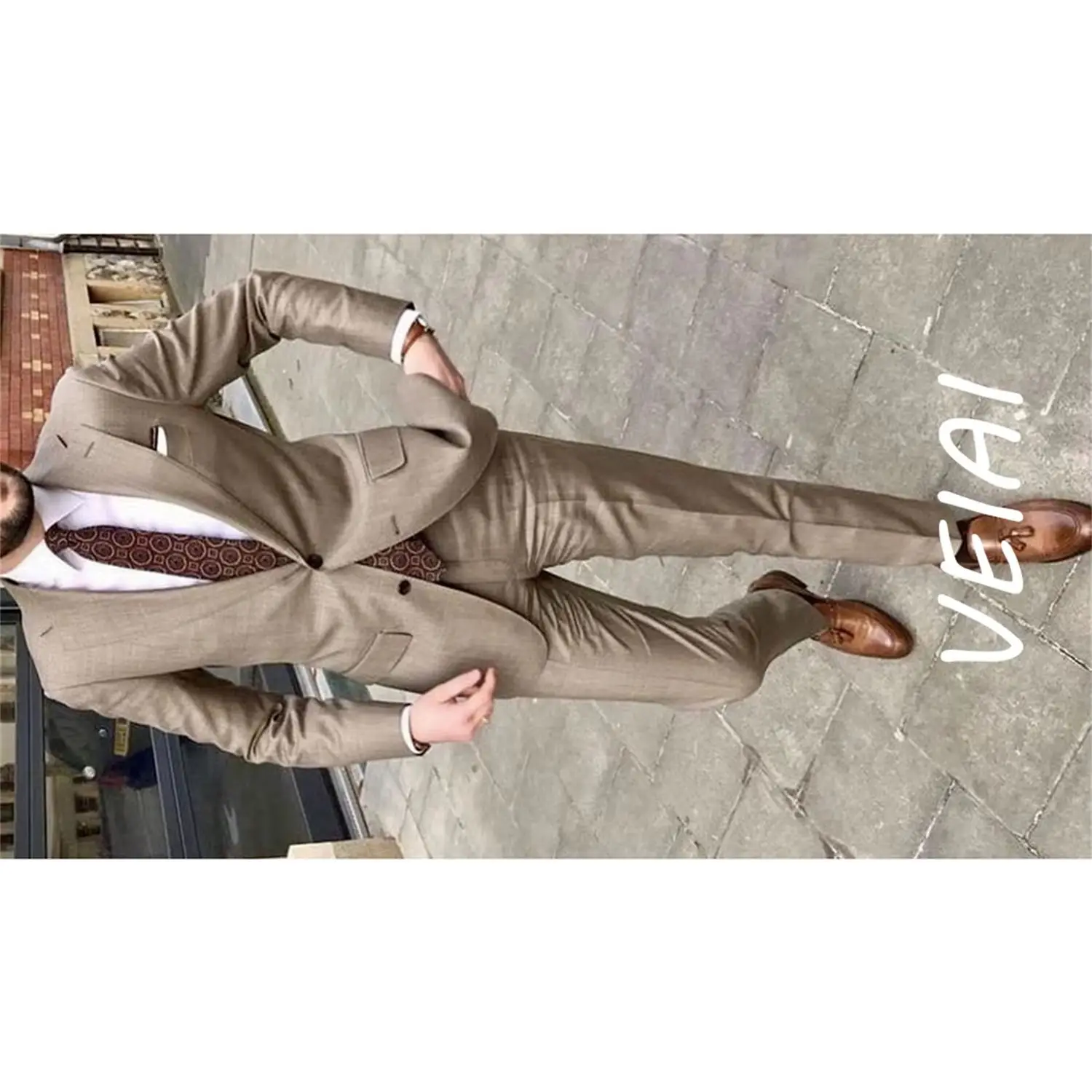 

CustomizedMen's Suit 2023 Blazer Notched Lapel Khaki Single Breasted Slim Fit 2 Pieces (Coat+ Pants) Budiness Costume Homme ко