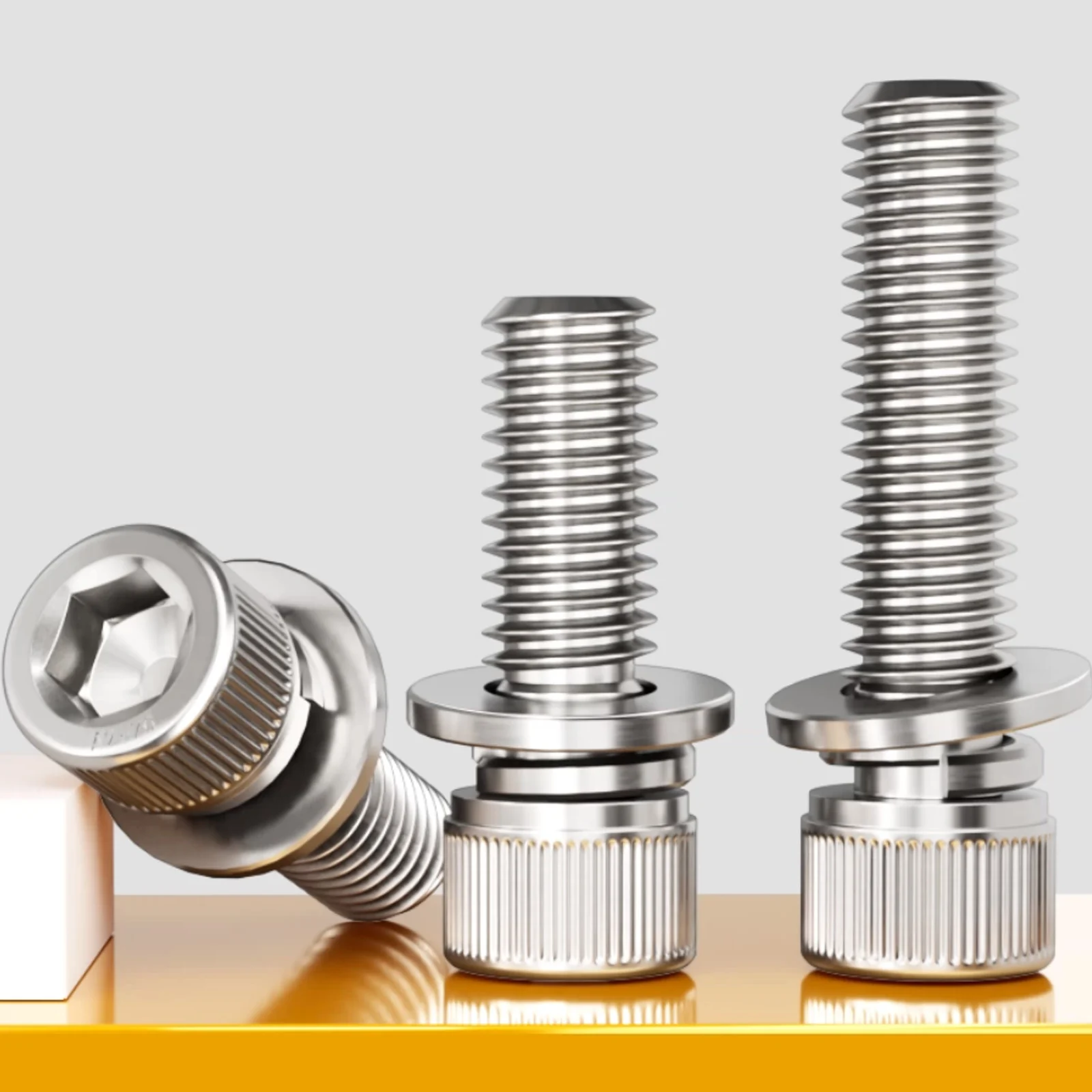 1/50pc M2 M2.5 M3 M4 M5 to M12 A2 Stainless Steel Hexagon Hex Socket Cap Head SEM Screw Bolt With Flat Spring Washer Combination