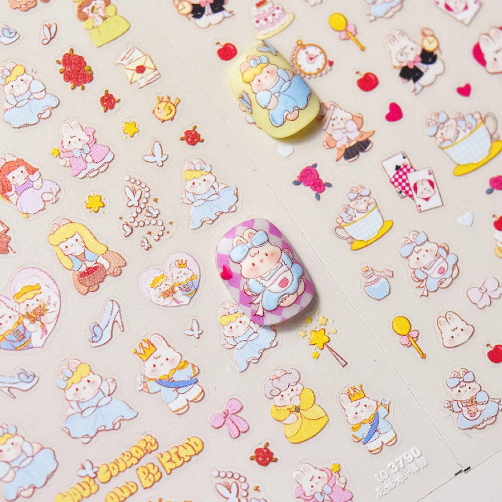 Lindo pequeño conejo regordete pegatina de uñas sueños en el país de las Maravillas pegatinas decoración de uñas DIY prensa en las uñas