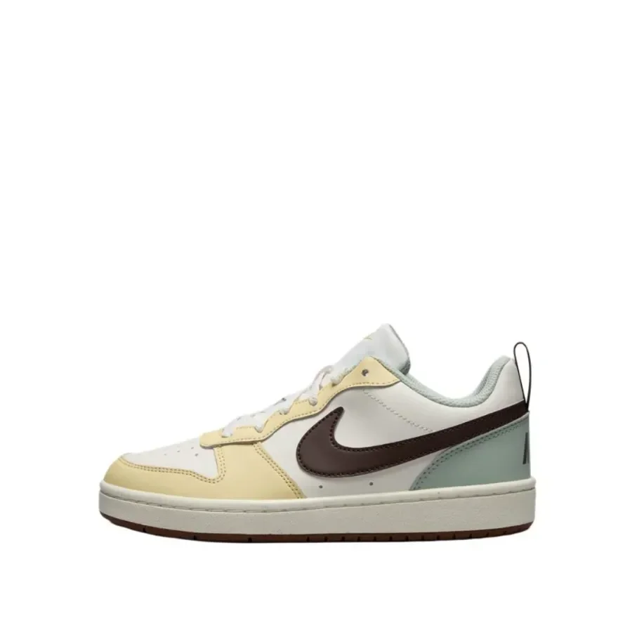 Nike Court Borough Comfortable and Versatile Non-Slip and Wear-Resistant Low-Top Kidsren's Sneakers White and Yellow Teenagers