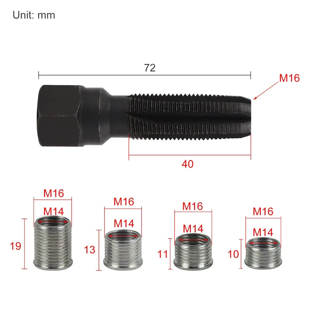 14mm Car Cylinder Head Tap Spark Plug Rethreading Helicoil Thread Repair Tool Kit Spark-plug Hole Sleeve for Repair Parts