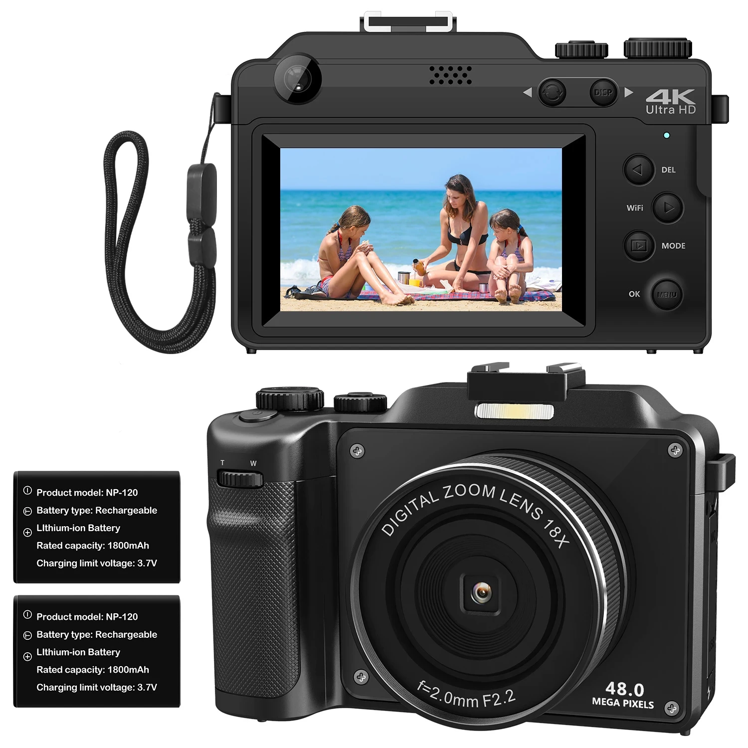 

4K 48MP Outdoor Digital Camera for Photography Video Autofocus Anti Shake YouTube Vlogging 18X Digital Zoom Selfie Camcorder