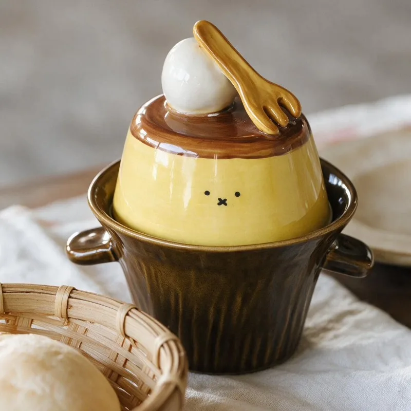 Ceramic Double Handle Covered Bowl, Dessert Pudding Double Boiler Stew Pot, Steamed Egg Porridge Bird Nest, Kitchenware Sets