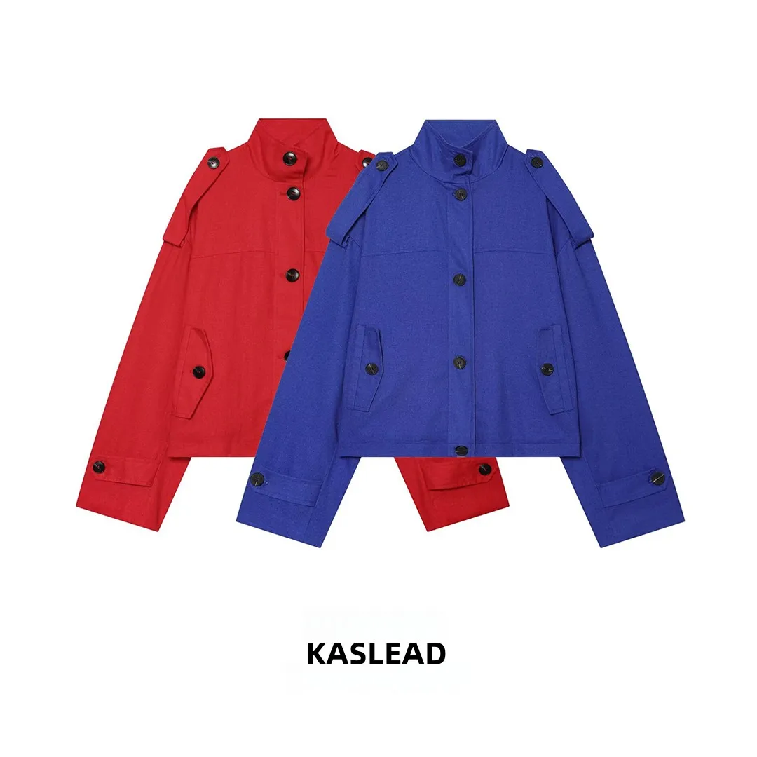 

Fashionable Versatile Long Sleeve Mixed Fabric Stand Collar Women's Jacket New Arrival KASLEAD 3046249 Polyester Fiber Summer