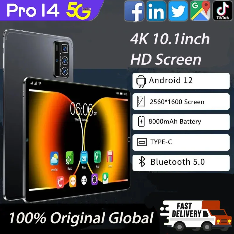 2024 Android 14Pro Tablet 10.1, 12+512G, Octa-Core Tablet with 5G WiFi Dual SIM Card, 8000mAh Battery, Keyboard/Mouse/Case