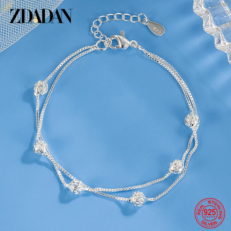 ZDADAN 925 Sterling Silver Hollow Bead Charm Bracelet Chains For Women Fashion Party Jewelry