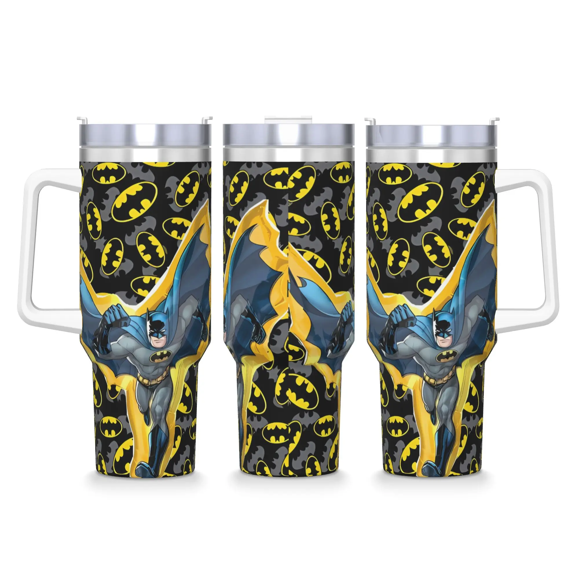 Vaso Térmico de Acero Inoxidable con Diseño de Batman, Impresión 3D, con Pajitas y Tapa, Tazas Grandes para Bebidas, Botella de Agua