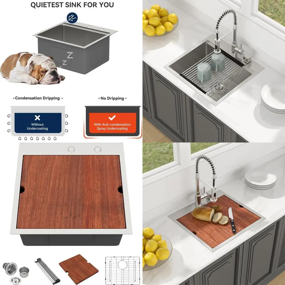 

Встраиваемая кухонная мойка-бар 21x20x9 дюймов, рабочая станция из нержавеющей стали 16 калибра, с одной чашей, для установки над столешницей или в влажный бар/зону подготовки/малую кухню