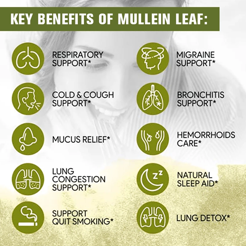 Organic Mullein Leaf Extract Capsule For Lung Cleansing & Liver Detoxification Lug Clears Respiratory Health Deep Sleep Better