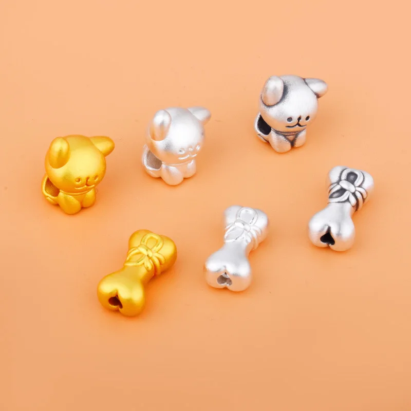 

S999 Foot Silver 3D Hard silver Dog Bone bead DIY braid rope crystal bracelet string loose bead accessories