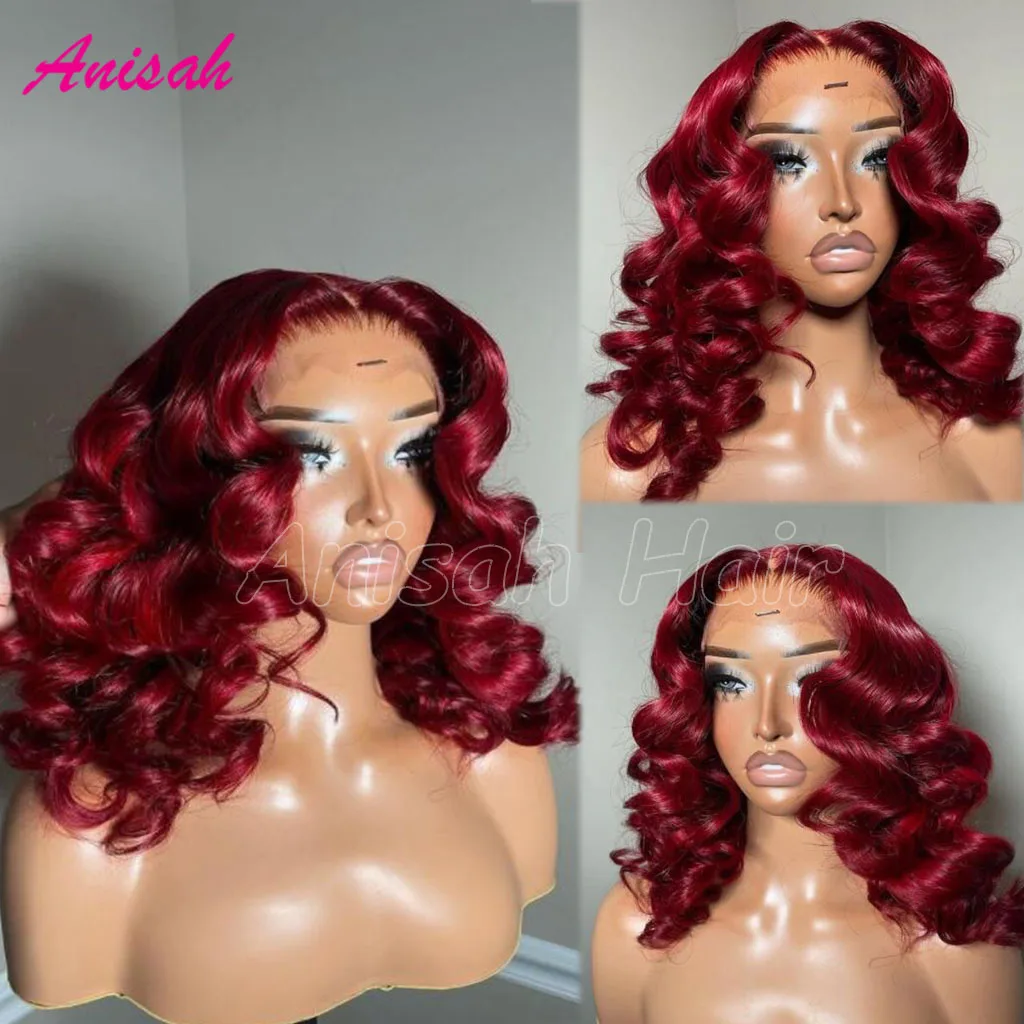 

Burgundy 13x4 Lace Frontal wigs Human Hair Loose Deep Wave 13x4 Lace Front Wig Short Bob Lace Closure Human Hair Wig For Women