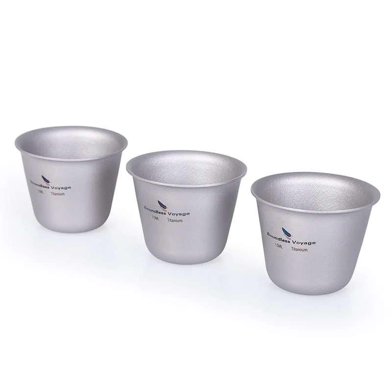 Boundless Voyage - Juego de 3 tazas de titanio, mini copas de vino para acampar al aire libre, picnic, tazas para té, sake, botella para fiestas