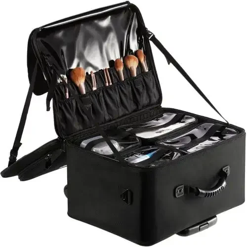 

Rolling Makeup Train Case Large Storage 3 Tiers, Convenient Carry With Handle, Wheels, Strap