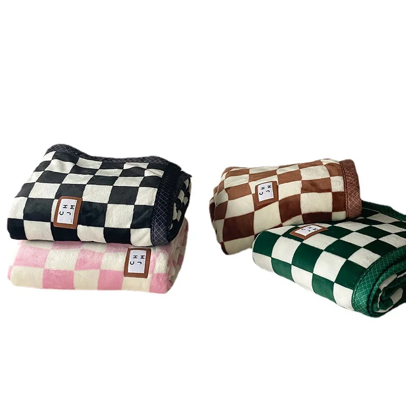 

Milk Velvet Double-sided Checkerboard Blanket Printing Double Needle Binding Blanket Dormitory Home Sofa Blanket