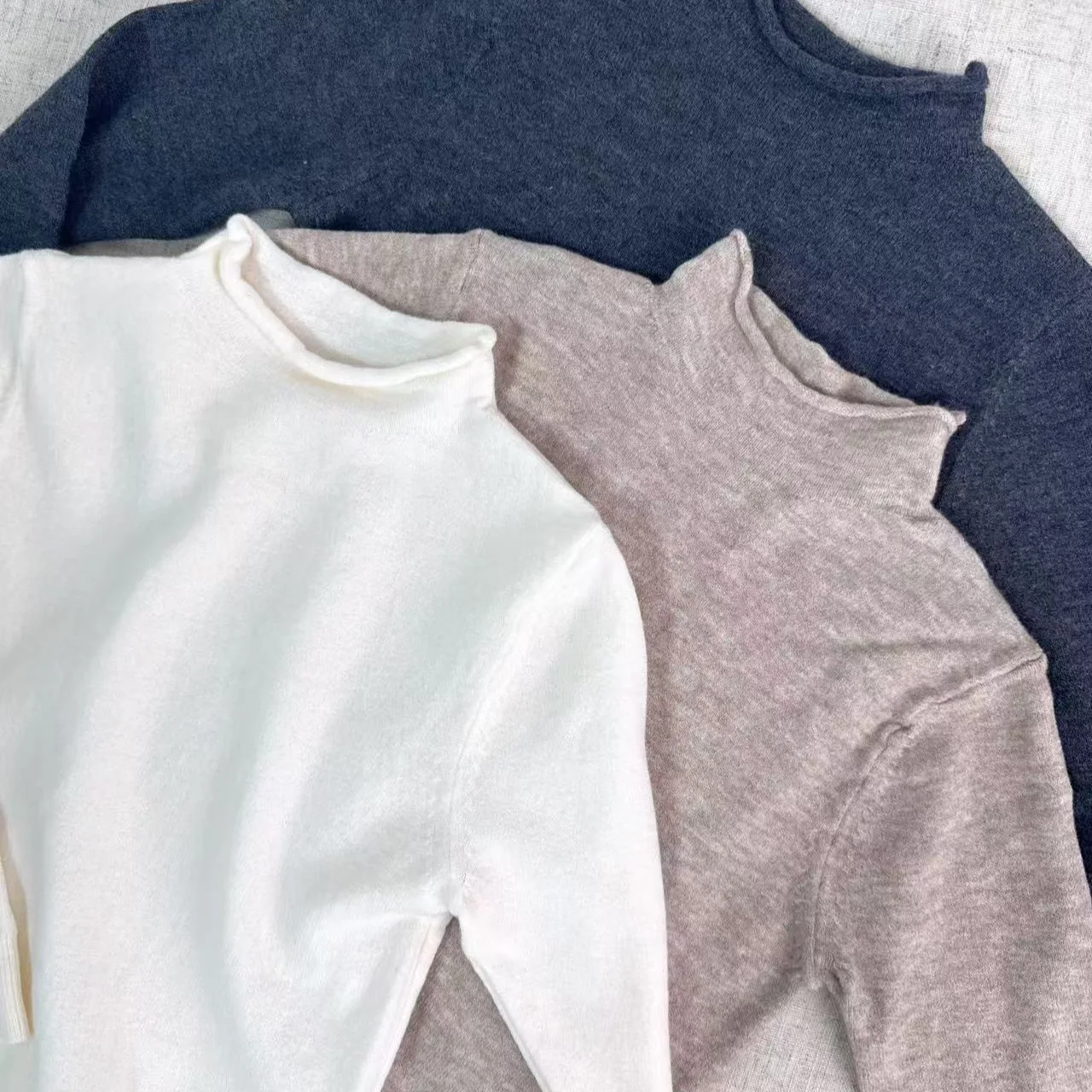 Children's Fungus Edge Semi-turtleneck Knitted Sweater Autumn and Winter Basic Style with Pullover Bottoming Shirt