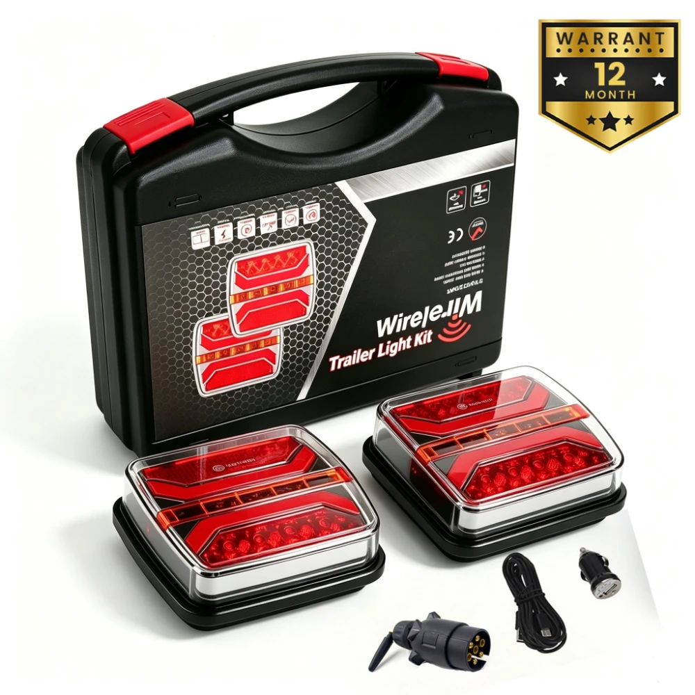 2PCS 12V 24V LED Wireless Magnetic Trailer Rear Tail Light Dynamic Warning Light Universal Truck Caravan Lorry European Standard