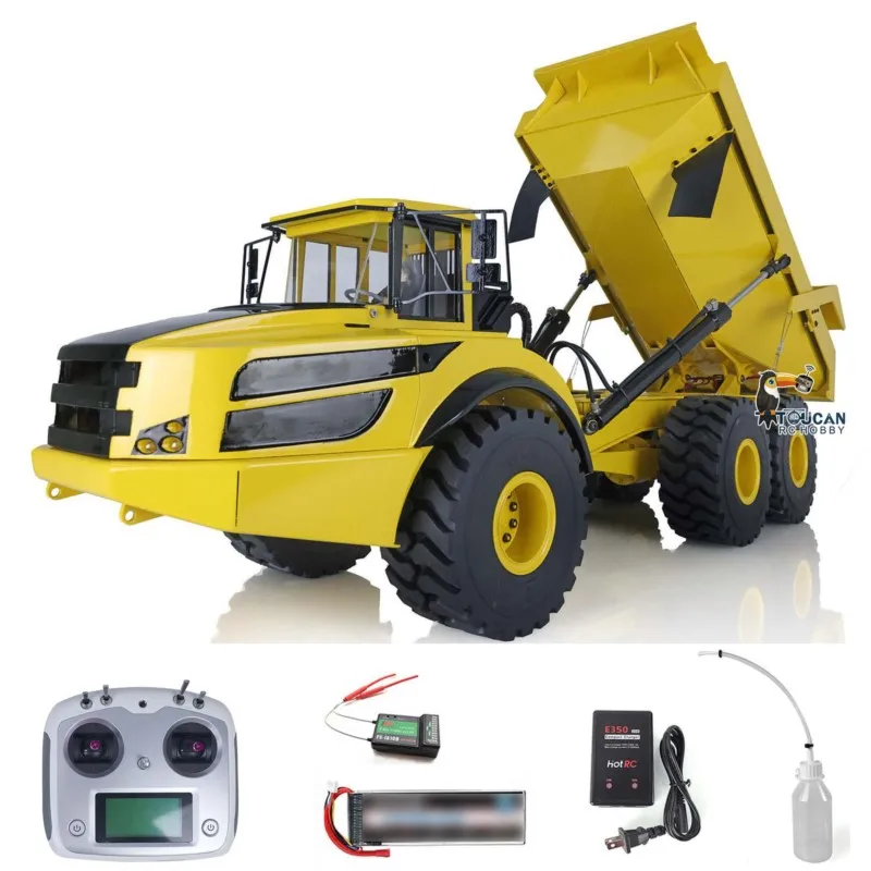 XDRC 1/14 Hidráulico RC Caminhão Articulado RTR 6x6 Dumper Simulação Full Metal A40G Modelo Som Luz Rádio Motor Tipper