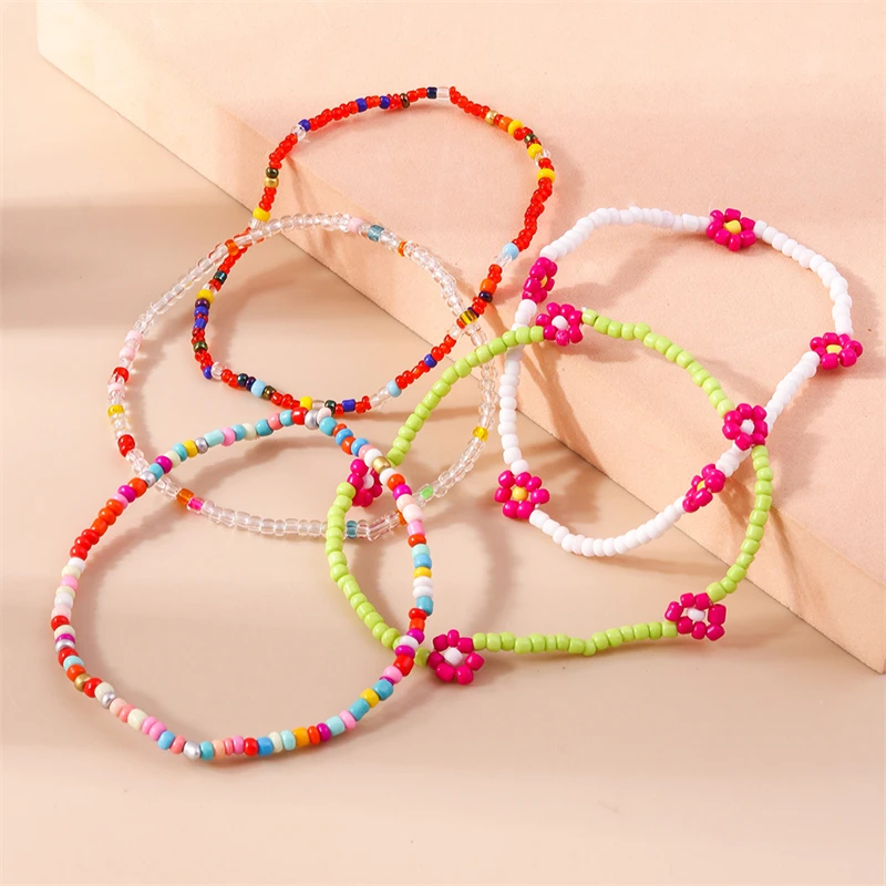 5 Teile/satz Mode Handgemachte Blume Perlen Fußkettchen für Frauen Sommer Strand Ankle Armbänder Fuß Bein Kette Mädchen Urlaub Schmuck Geschenke – Detail 6
