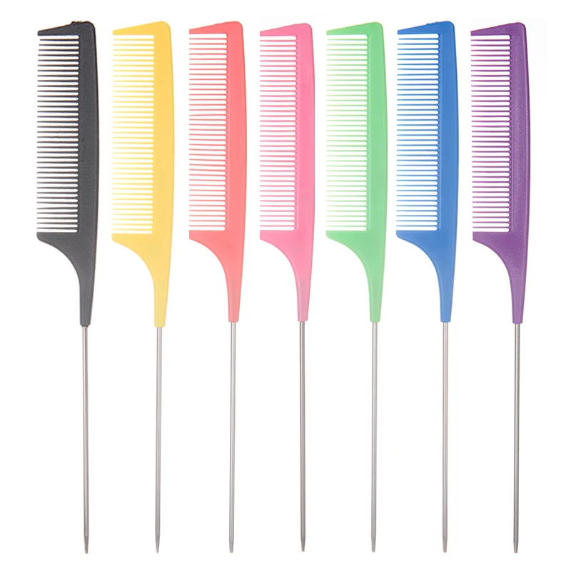 New Pro Pointed Tail Salon Hairdressing Hair Styling Candy color Anti-static Comb Hair Brush Steel Needle Pin Rat Tail Combs