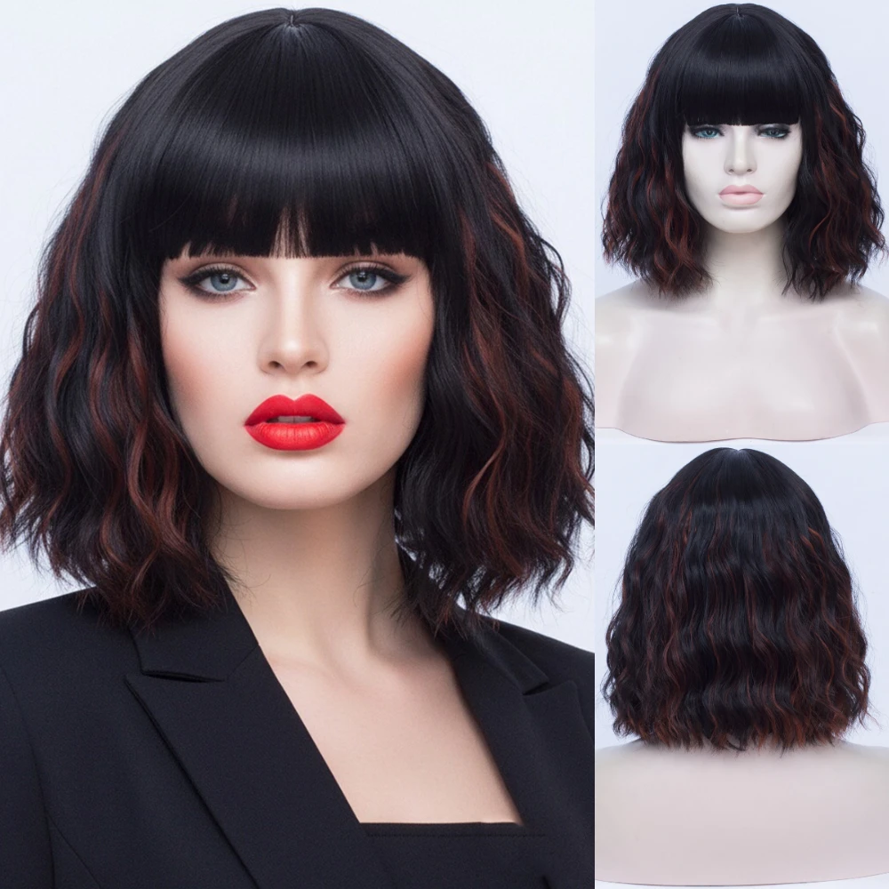 

Короткий волнистый синтетический парик с толстой челкой, термостойкий для женщин, косплей, повседневная повседневная одежда