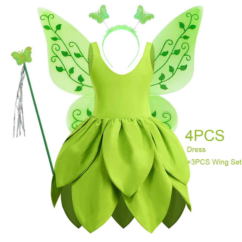 Fairy Green Dress for Girls Halloween Green Cosplay Kids Party Stage Performance Costume Birthday Party Gowns Ruffles Dresses view 4