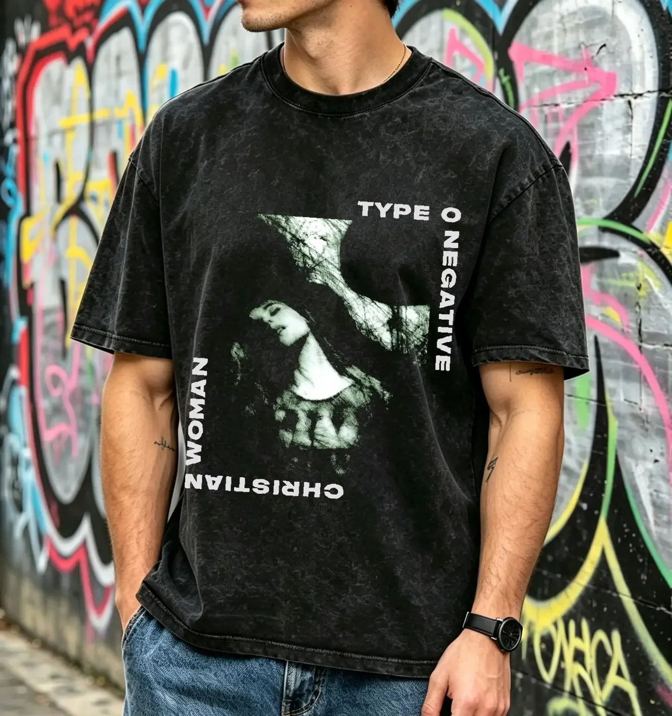 washed T Shirt Men's Type O Negative Christian Woman Large Black vintage Washed streetwear Stretched Soft designer clothes