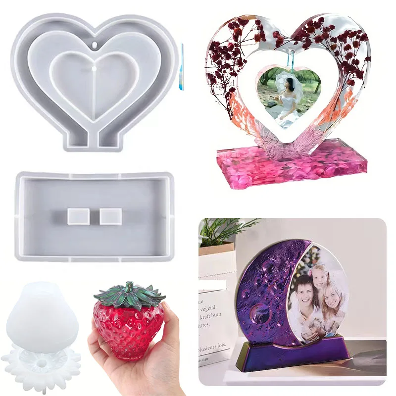 

1pc/DIY Crystal Gel Drop Glue Resin Love Heart Moon Photo Frame Flower Strawberry Storage Box Jewelry Storage Epoxy Silicone Mol