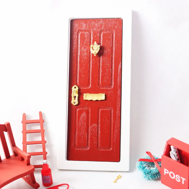 Colorful Villa Wooden Door Dollhouse BJD Doll Simulation Hardware Christmas Decorations Suit Dolls House Accessories Furniture