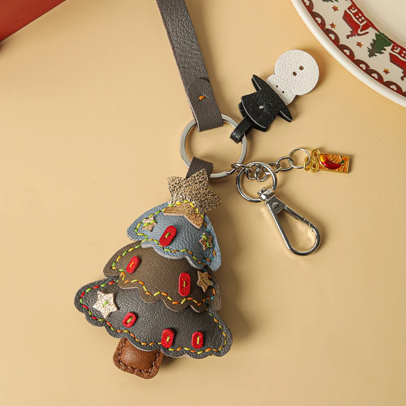 DIY material bag, genuine leather, Christmas tree, snowman, car keychain, pendant, pendant, homemade gift.