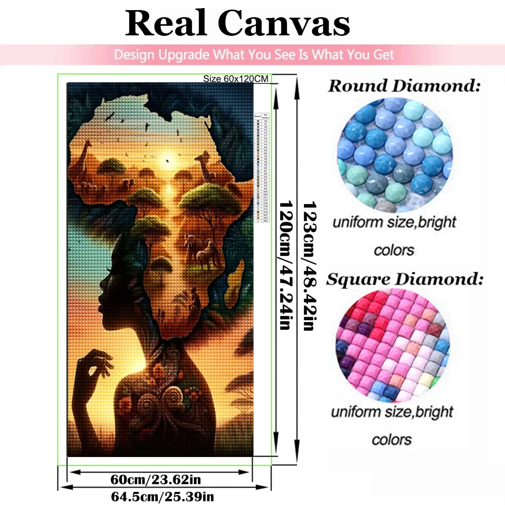 African Women's Map Diy Diamond Painting New 2024 Full Square Round Diamond Embroidery Large Size for Living Room Decoration