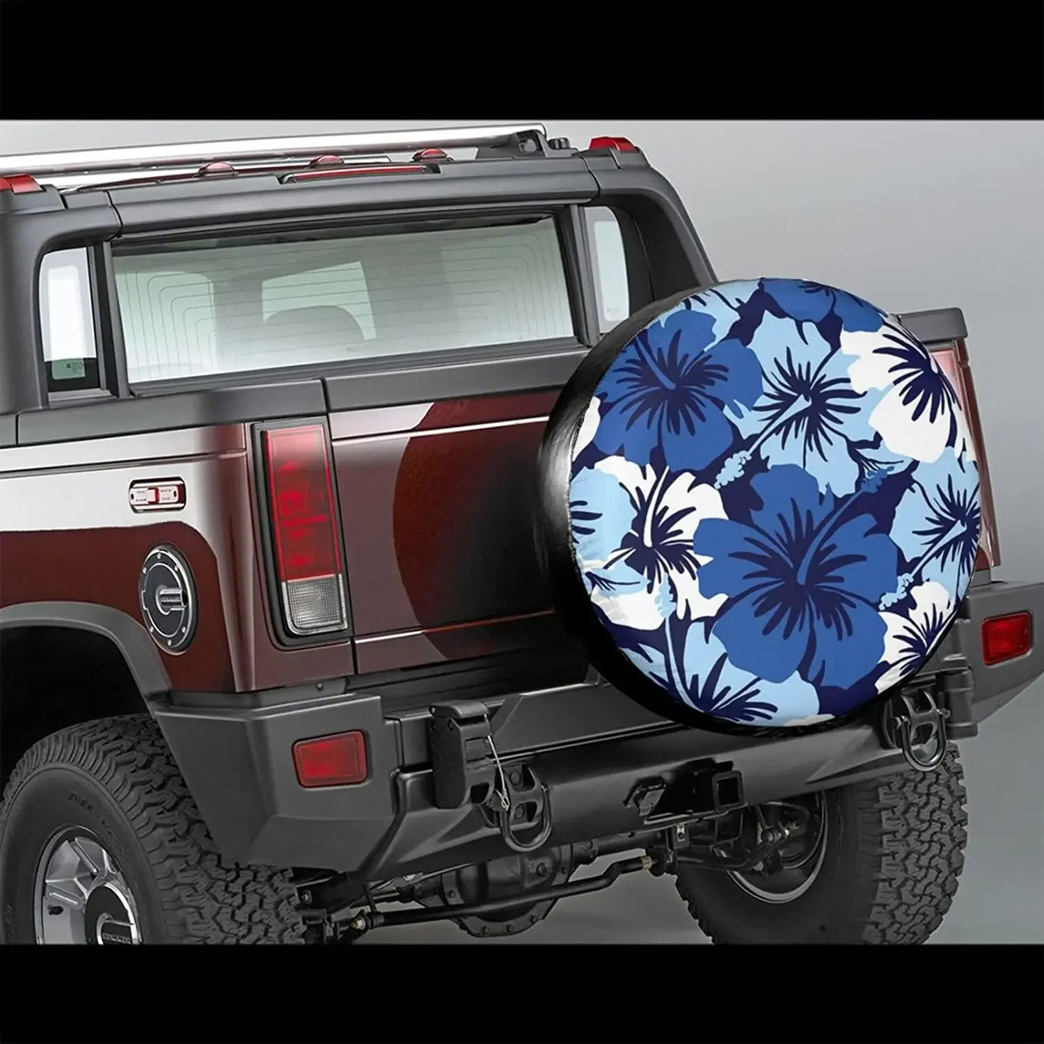 Blue Hibiscus Print Spare Tire Cover Waterproof Universal Wheel Cover Dust-Proof Tire Wheel Protector 14