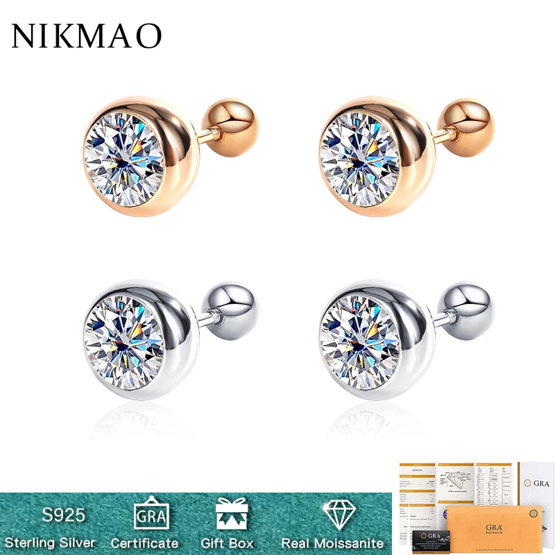 

1CT 6.5MM Sparkling Round Moissanite Diamond Stud Earrings for Women S925 Sterling Silver Fine Jewelry Anniversary Gift with GRA