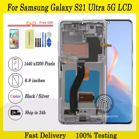 Super AMOLED S21 Ultra 5G LCD Touch Screen Digitizer Assembly For Samsung S21Ultra 5G SM-G998 G998U Screen Pantalla Repair Parts