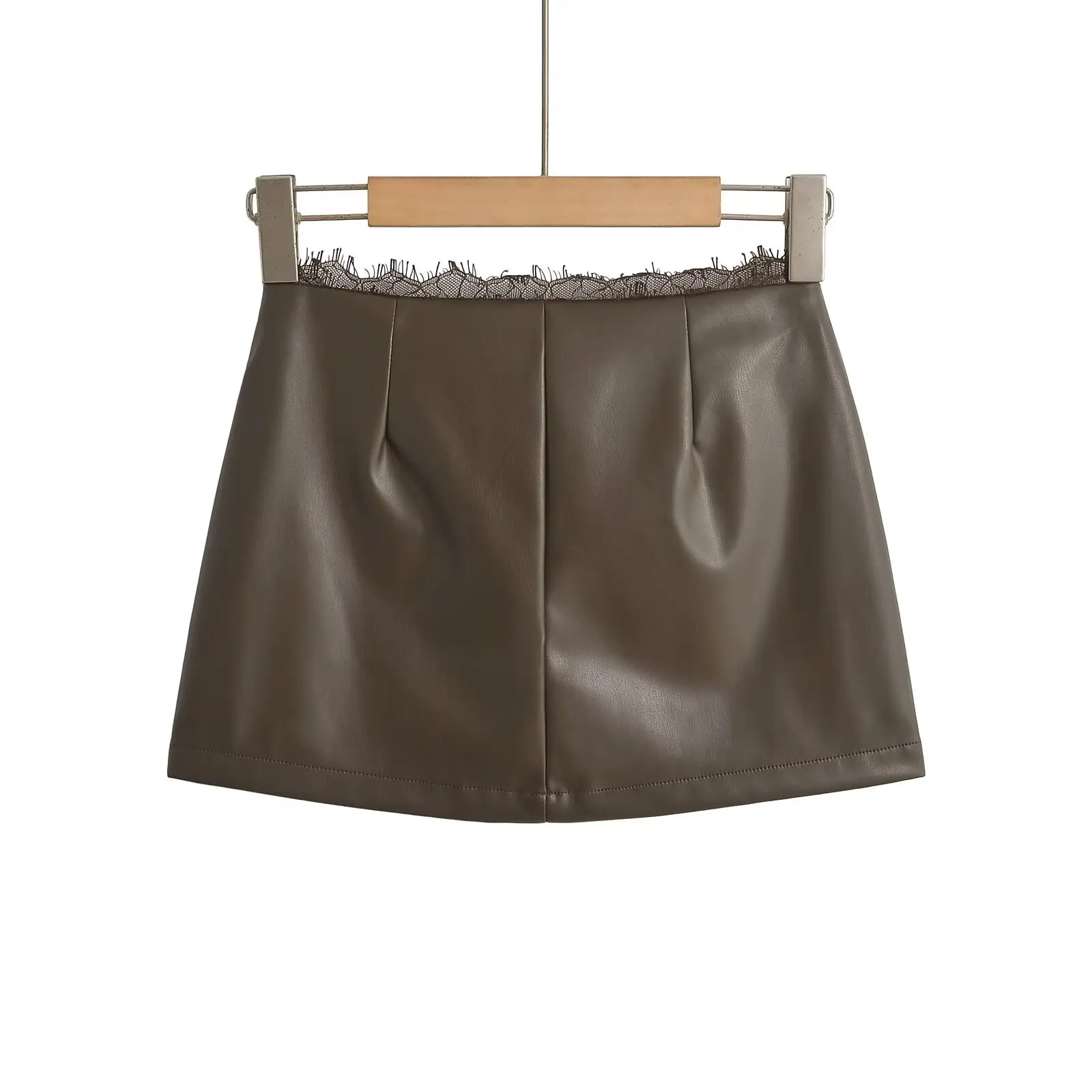 Menina picante rendas retalhos saia de couro do plutônio das mulheres primavera outono nova cintura alta magro ort a linha saia rua sle