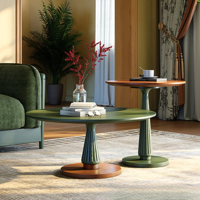 Vintage Inspired Solid Ash Wood Coffee Table, Trendy Round Designer Set for Modern Living Rooms