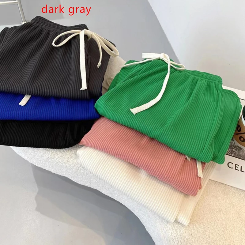 1 Stück Sommer Kordel zug lose lange Rippe Strick hose Frauen High Stretch Taille weites Bein Hose 6 Farben – Detail 2