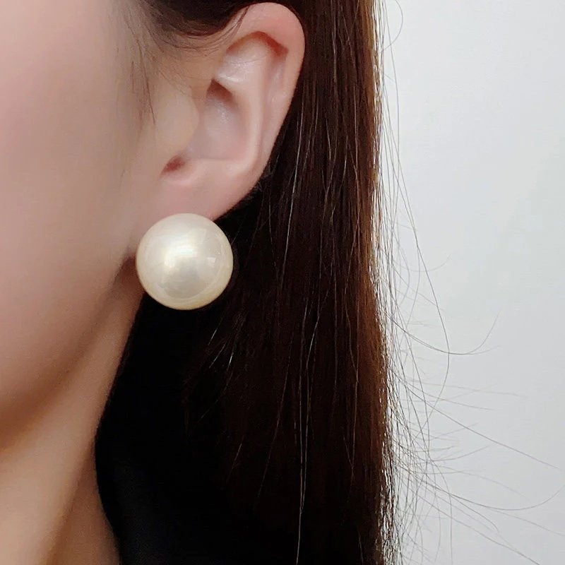 20mm Übergroße Kunstperlen Halbkreis-Ohrstecker Trendiges Accessoire für Frauen und Mädchen Einfacher Schmuck für den Alltag 2026 Stil – Detail 11