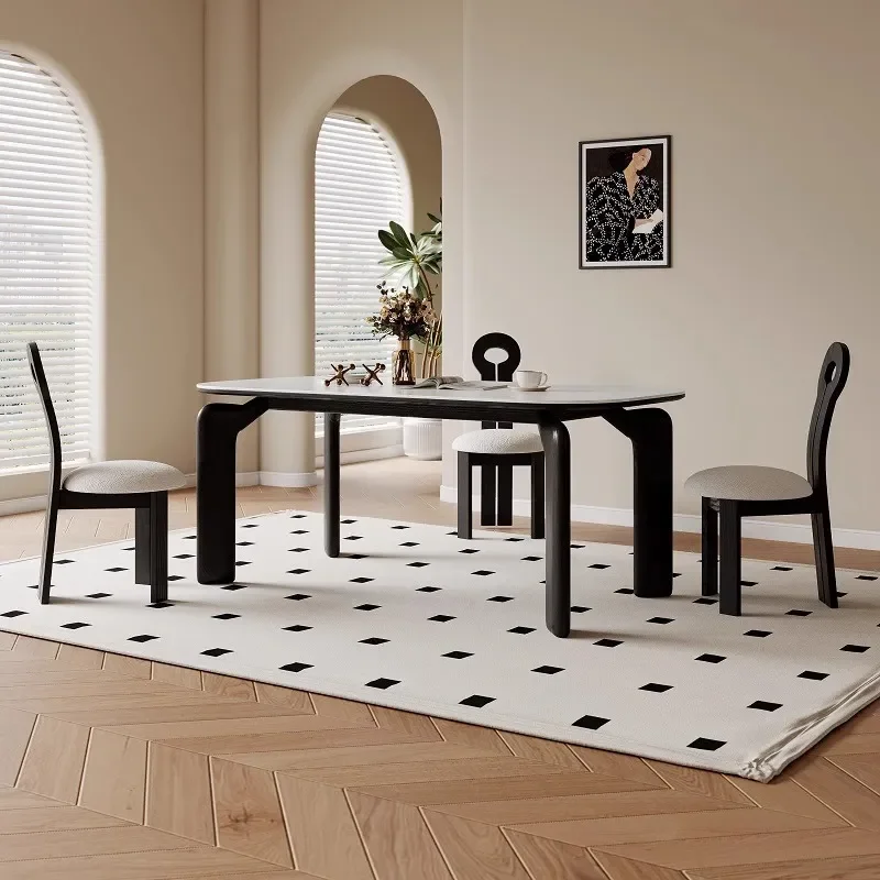 for Cream Wind Rock Slab Dining Table for Ash Wood Solid Wood Elephant Leg Table Household Rectangular Table and Chair Set