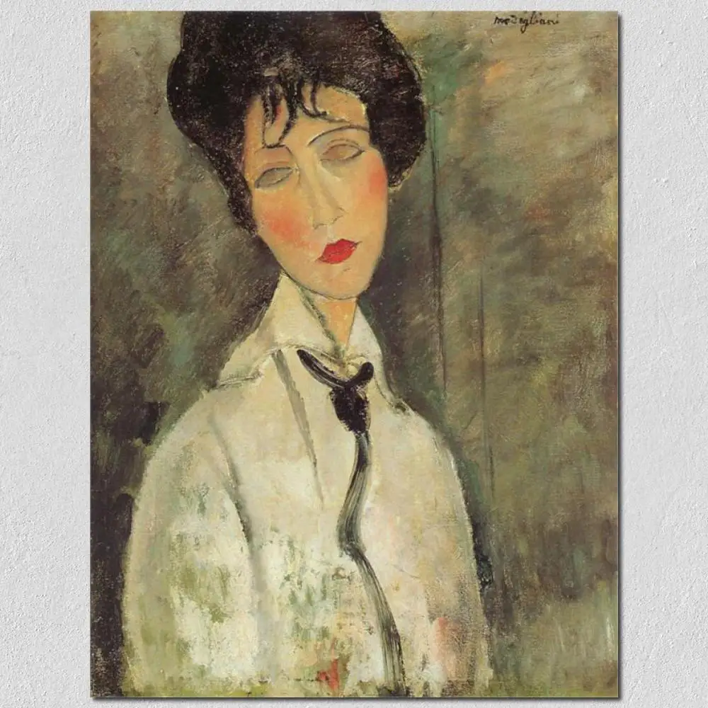 

Woman In Black Tie Amedeo Modigliani Art Online High Quality Oil On Canvas Portrait Painting Handmade For Wall Decor Unframed