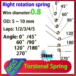 10Pcs Wire Diameter 0.8 Right Rotation Torsion Spring 304 Stainless Steel Torsion Spring Number of Turns 1/2/3/4/5 Turns