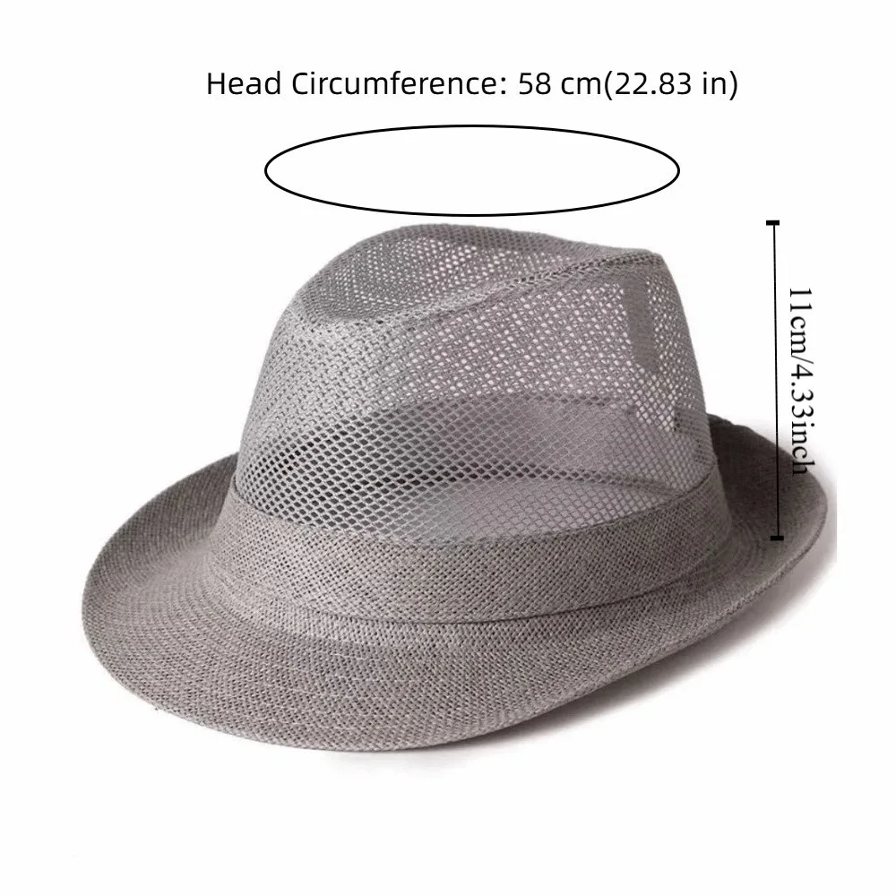 Hip Hop Breathable Mesh Top Hat Solid Color Lightweight Hollow Sun Hat Rolled Brim Sun Protection Beach Jazz Cap Summer Season view 6