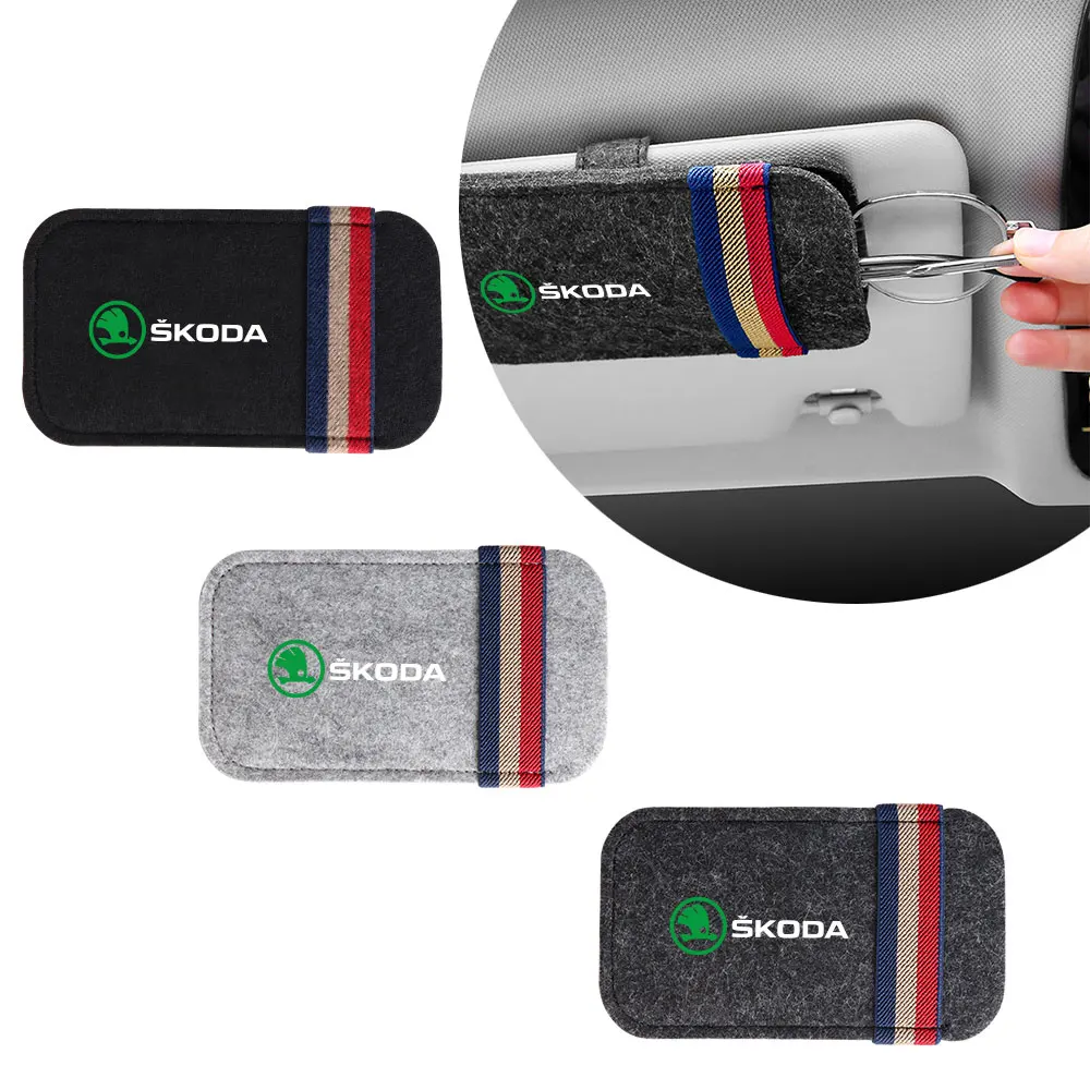 

For Skoda S Octavia A5 A2 VRS Vision Kodiaq Rapid Fabia VII Superb Car Sun Visor Eyeglasses Storage Bag Organize Glasses Clips
