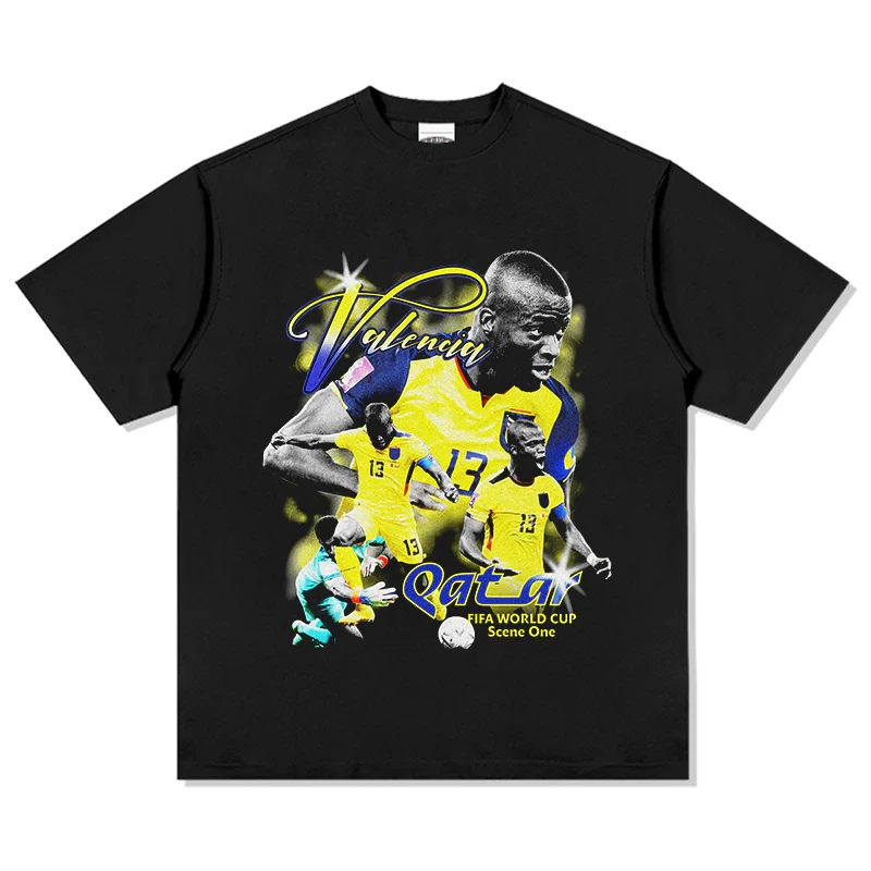 Camiseta con estampado de patrón de Star Player Enner Valencia, ropa de calle deportiva de algodón puro de manga corta, ropa Vintage transpirable de verano