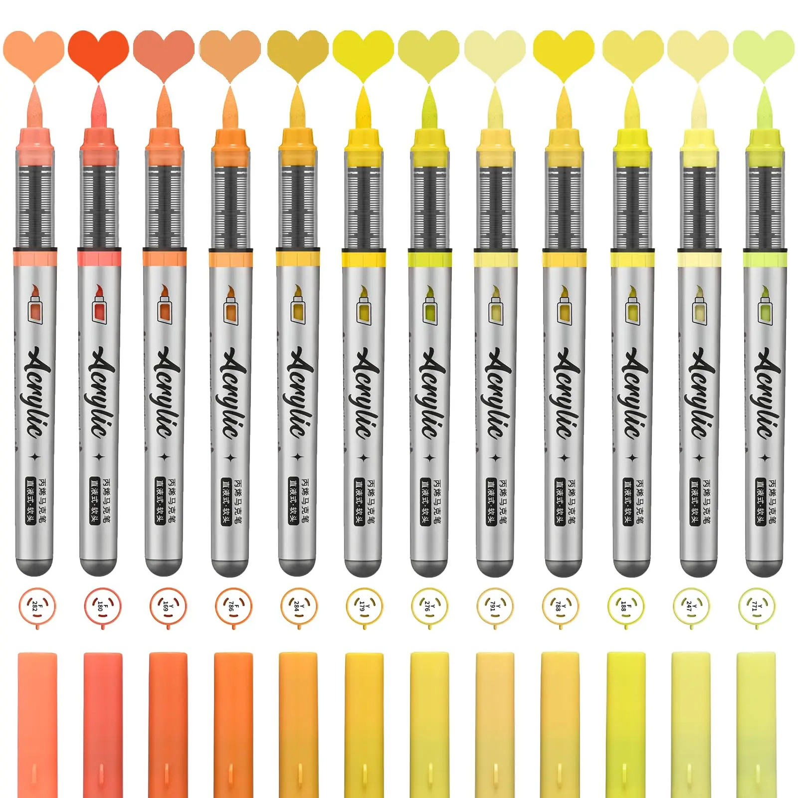 Acrylverfstiften, 12 stuks borstelpunt acrylverfpennen set met 9 professionele kleurseries voor doe-het-zelf- en kunstbenodigdheden