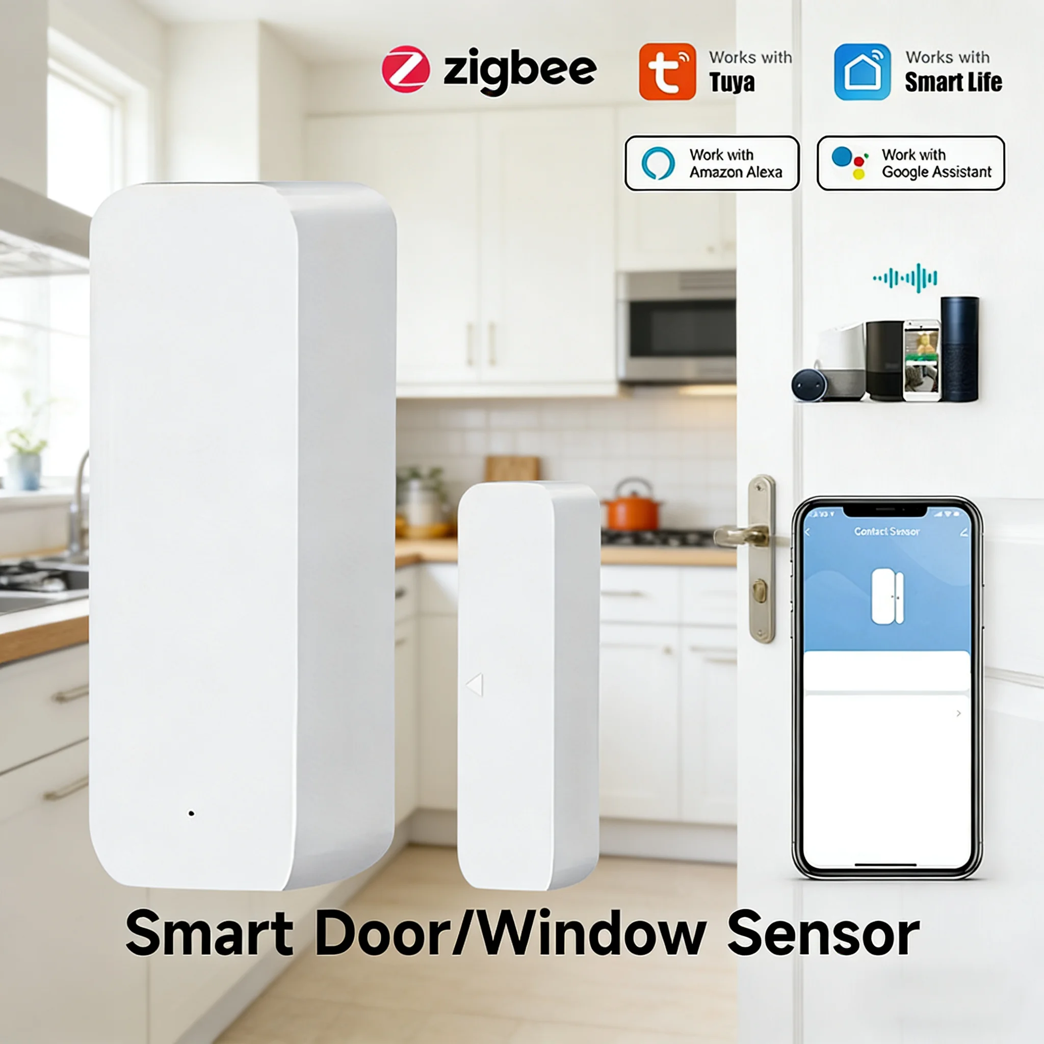 Tuya Zigbee Door Window Sensor Open Closed Detector Smart Home Security Alarm Protection Remote Alert Works with Alexa Google