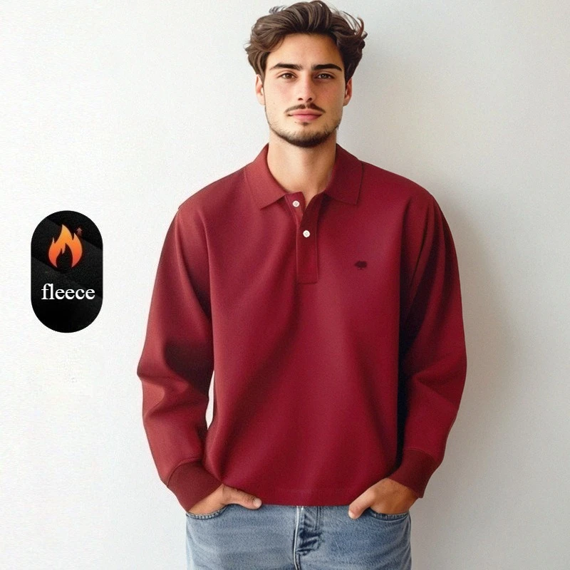 

2025 Брендовая мужская рубашка поло, деловая повседневная однотонная хлопковая рубашка высокого качества, мужская осенне-зимняя теплая рубашка поло с длинными рукавами, большие размеры 6XL