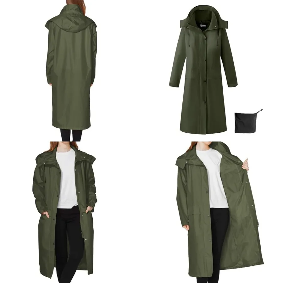 

Ubon Women's Rain Coat Waterproof with Hood Long Raincoat Packable Rain Jacket Casual Windbreaker