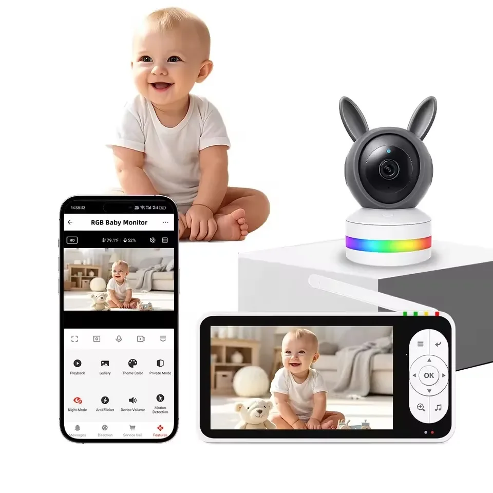 5 Inch Video Baby Monitor Tuya Camera PTZ Zoom Babyphone Cam Security Protection Surveillance Cameras Temperature Sensor Lullab