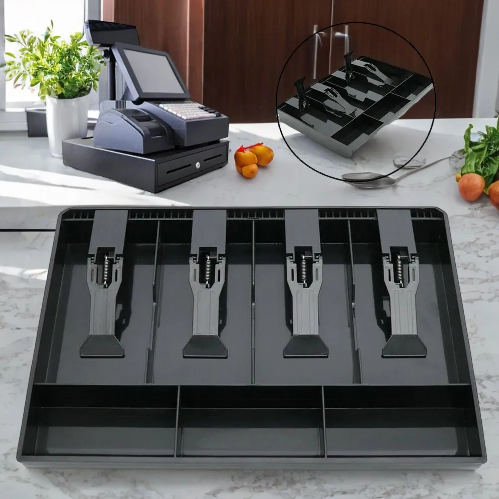 Superb 4 Grid Cash Register Tray with Clip for Cashiers in Hotels and Supermarkets - Coin Drawer for Organizing Shop Classes