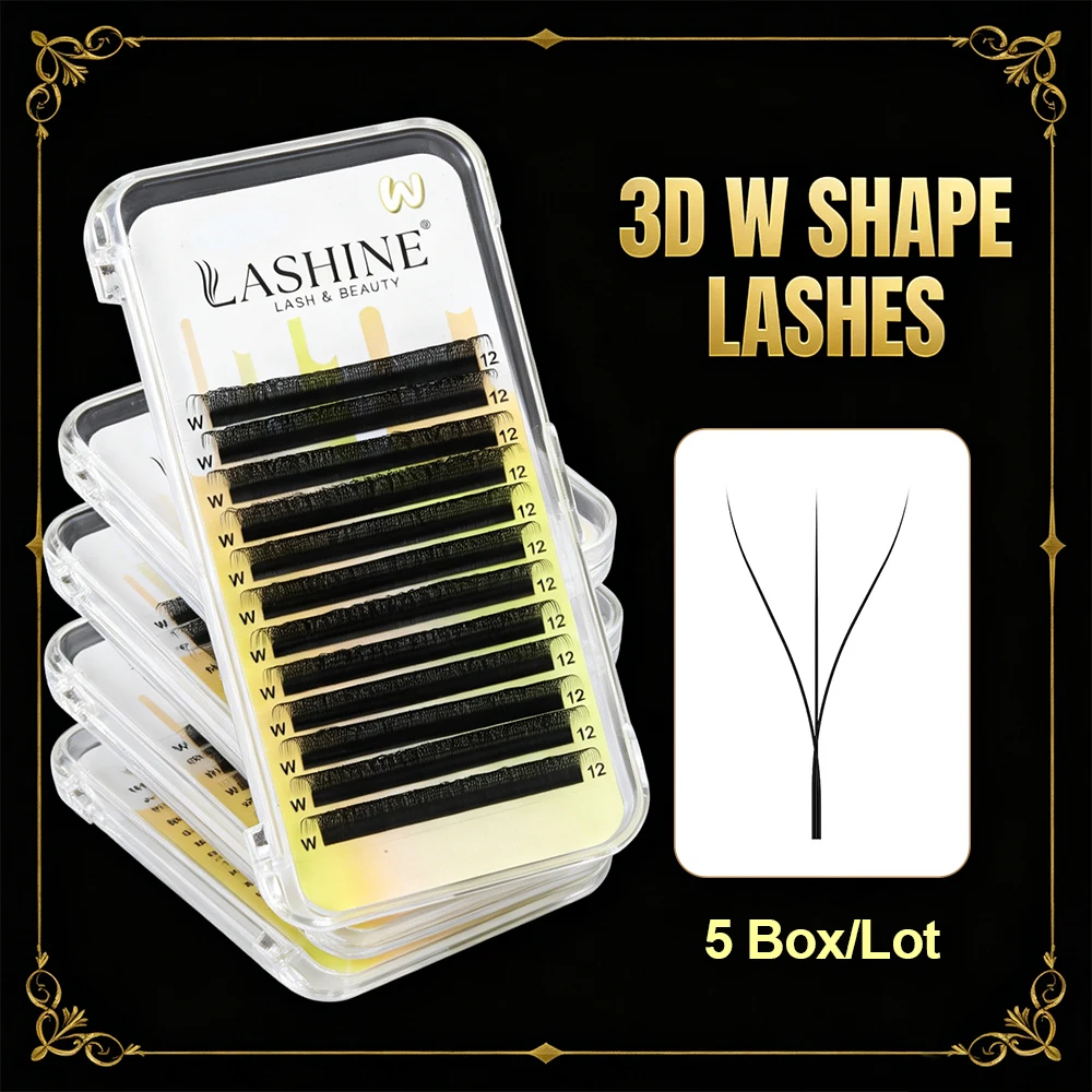 LASHINE 5 PCS 3D W Shape Eyelash Extensions Premade Volume Fans 3D Indivisual Cluster Auto Flower False Eyelash Makeup Tools